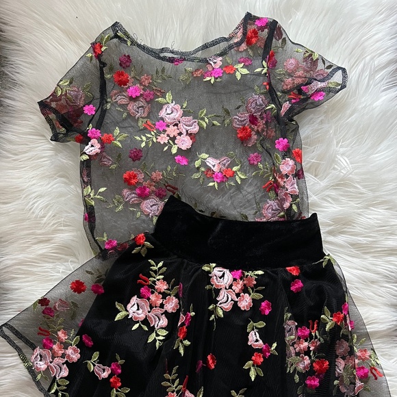 Floral embroidered mesh 2pc skirt set - Picture 1 of 4